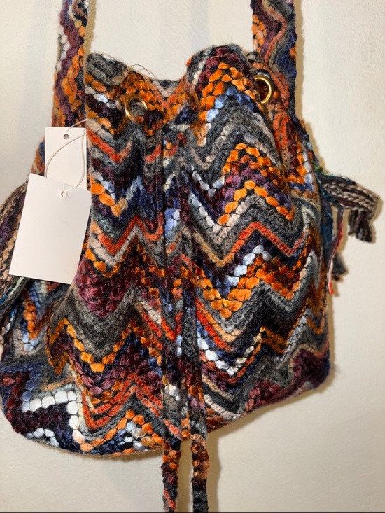 Handbags - Chevron Crochet Drawstring Bucket Bag - Multicolor